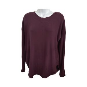Athleta Ribbed Long Sleeve V Back Thumb Hole Cuff Top Burgundy Maroon Size S